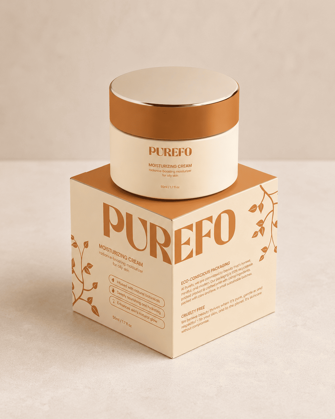Wholesale moisturizer boxes with botanical artwork and a matching jar for natural skincare brands