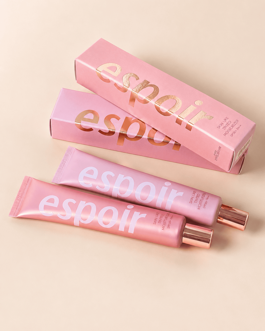 Custom printed tinted moisturizer boxes with rose gold foil for indie beauty and cosmetic brands